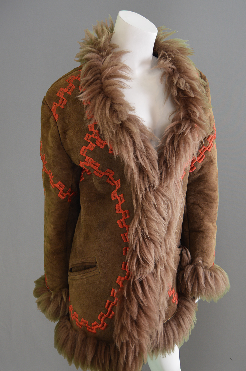 Vintage 70s Afghan Coat Embroidered Sheepskin Mongolian Lamb Hippy Jacket Boho eBay